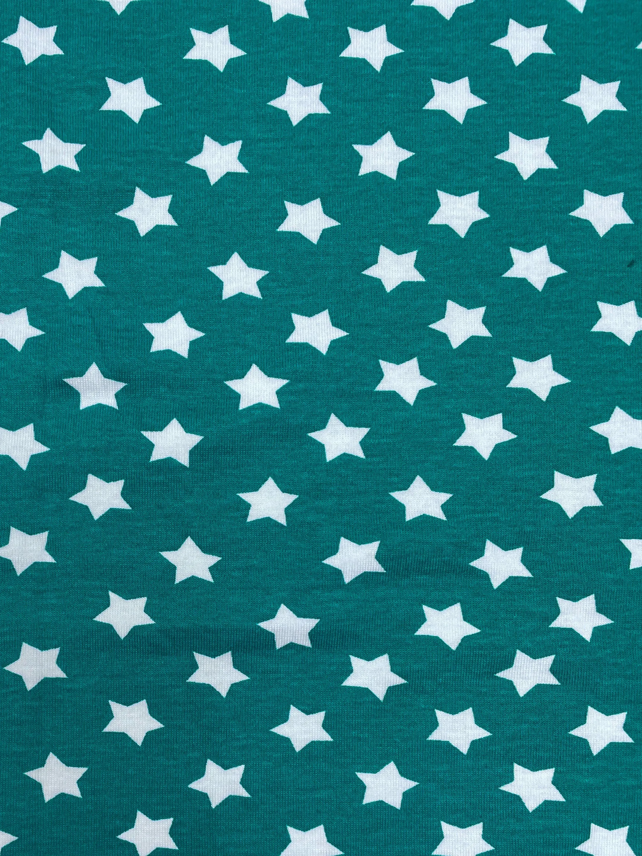 1 YD Cotton/Poly Knit - Green with White Stars