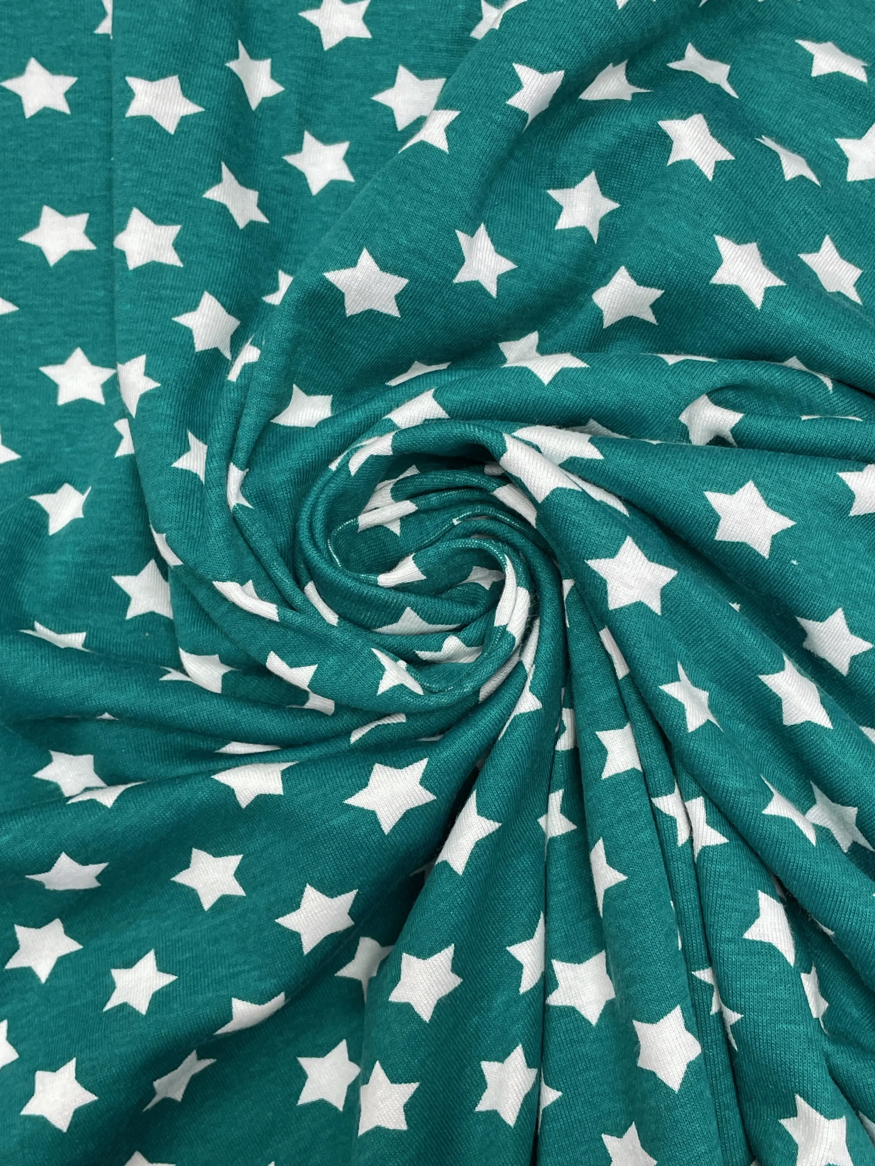 1 YD Cotton/Poly Knit - Green with White Stars