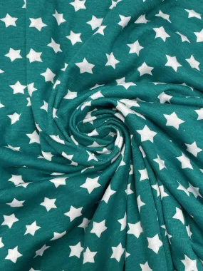 1 YD Cotton/Poly Knit - Green with White Stars