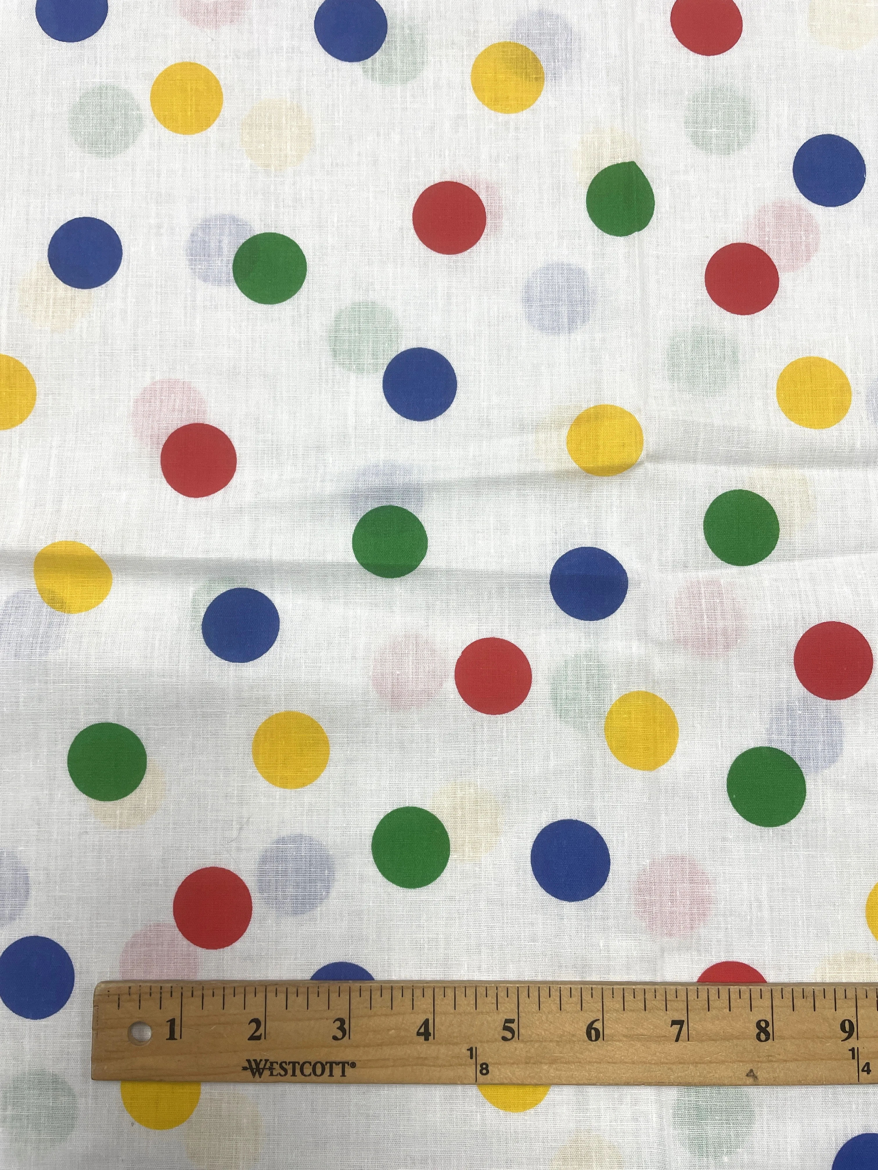 2 1/2 YD Poly/Cotton - White with Multi Colored Polka Dots