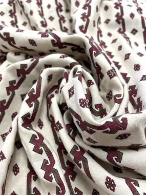 2 3/4 YD Poly/Cotton Brushed - Cream with Maroon and Green Geometric Stripes