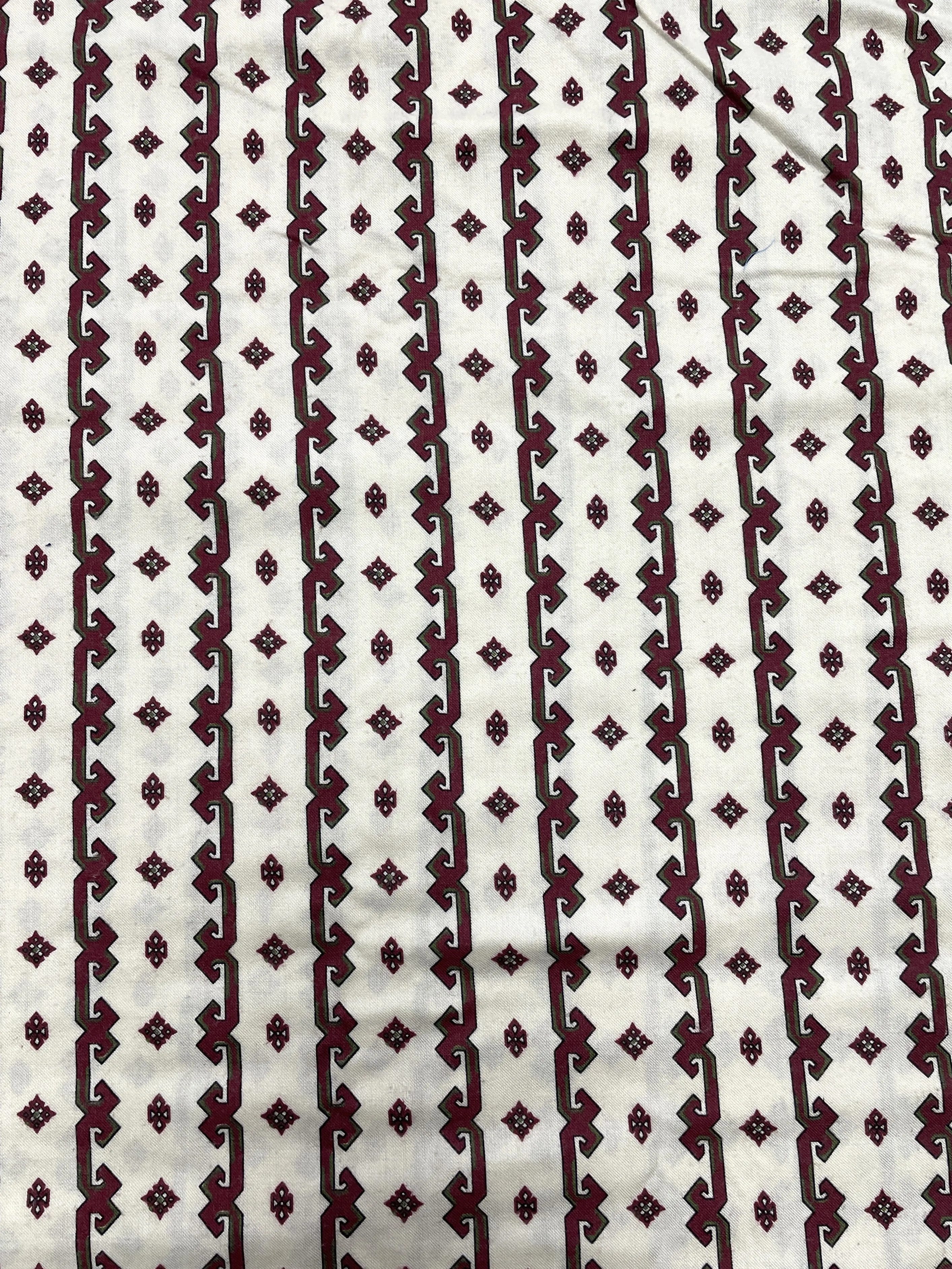 2 3/4 YD Poly/Cotton Brushed - Cream with Maroon and Green Geometric Stripes