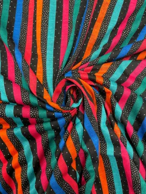 2 YD Cotton/Poly Printed Stripe Knit - Black, Red, Orange, Teal, Green and Blue