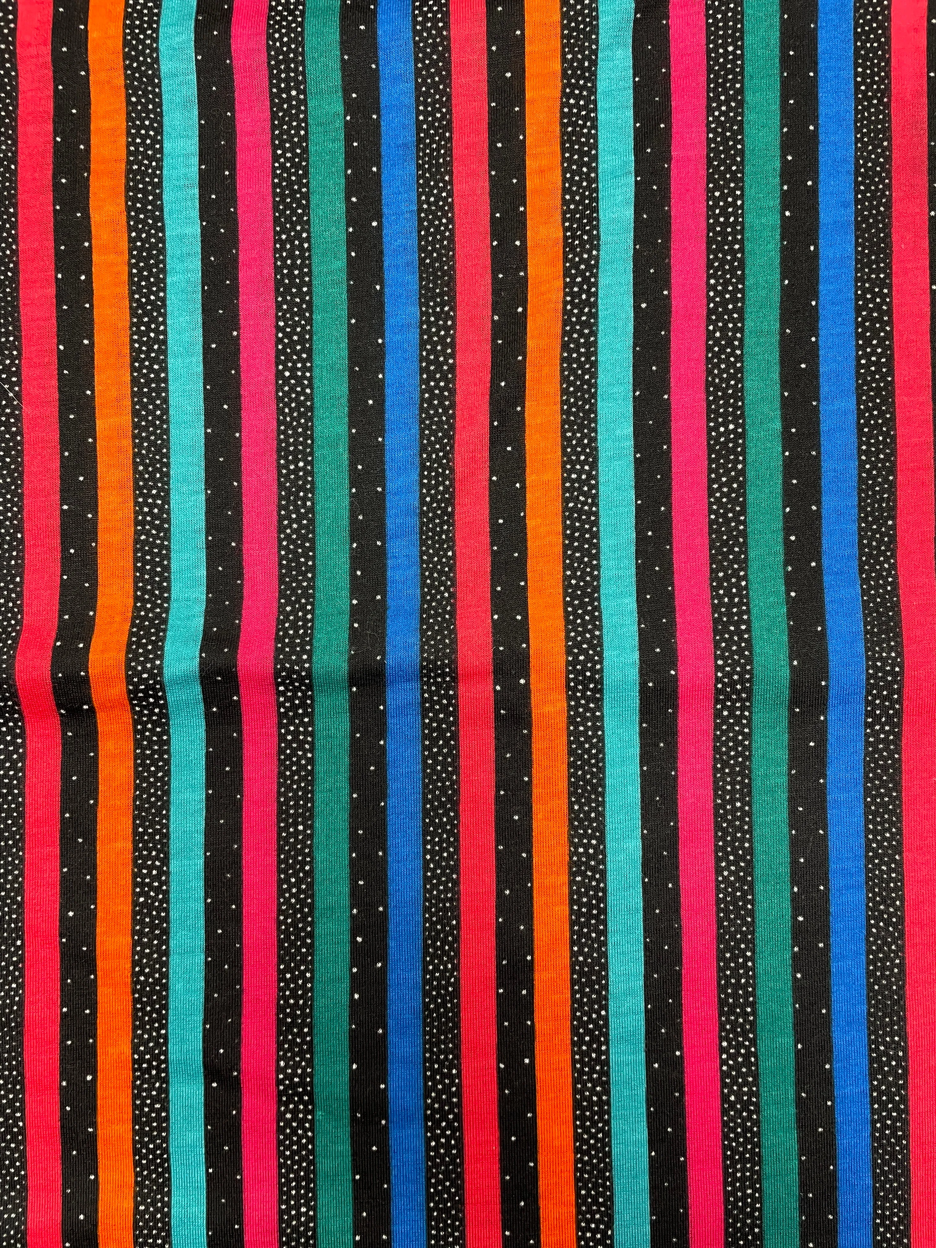 2 YD Cotton/Poly Printed Stripe Knit - Black, Red, Orange, Teal, Green and Blue