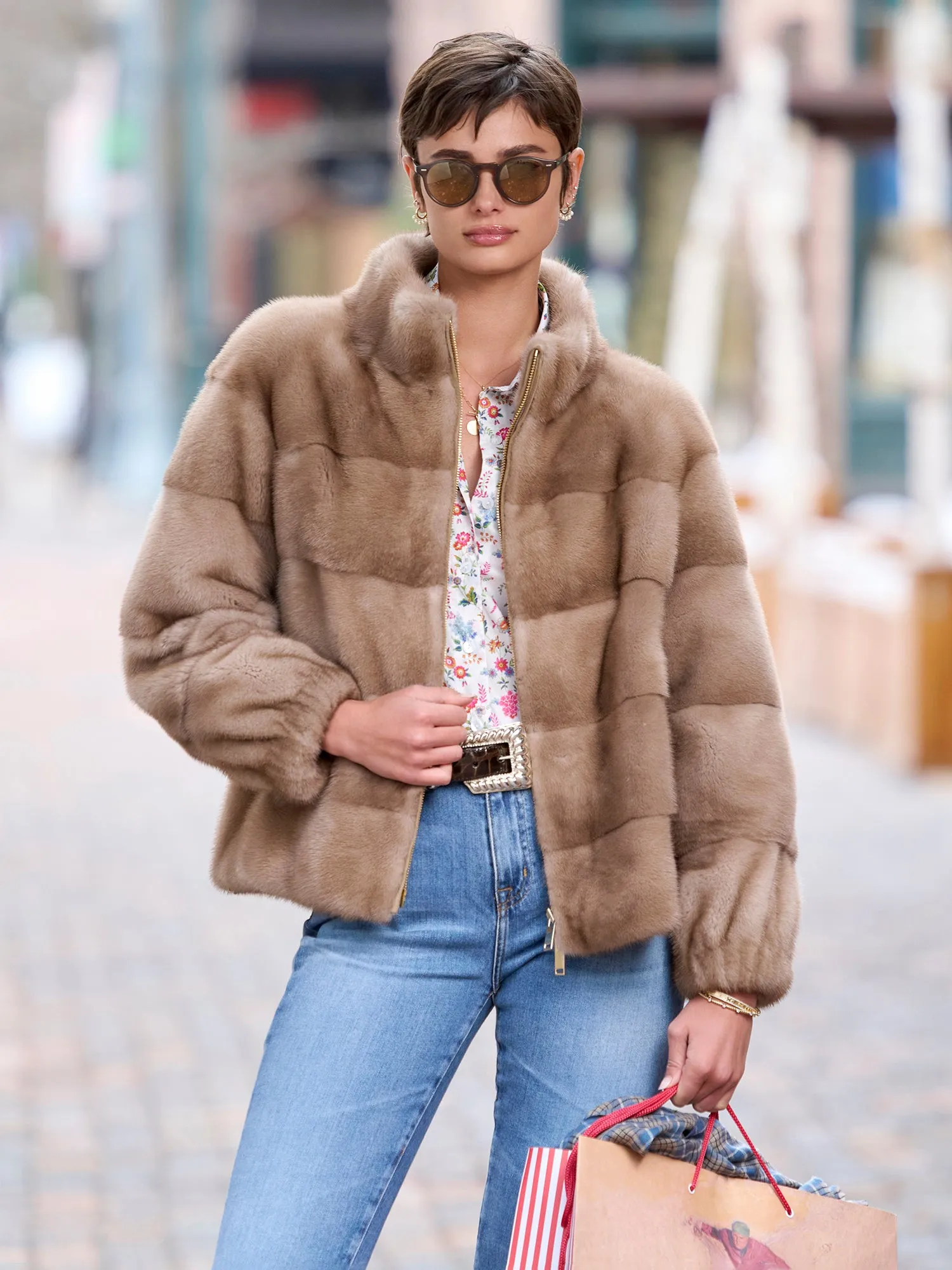 Luxurious Athena Mink Fur Bomber Jacket for Women