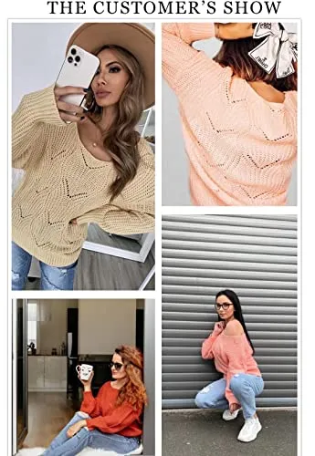 Dokotoo Womens Sweaters Ladies Cute Elegant Soft Crewneck Thick Hollow Out Chunky Autumn Winter Fall Cozy Long Sleeve Cable Knit Pullovers Sweaters for Women Pink Medium