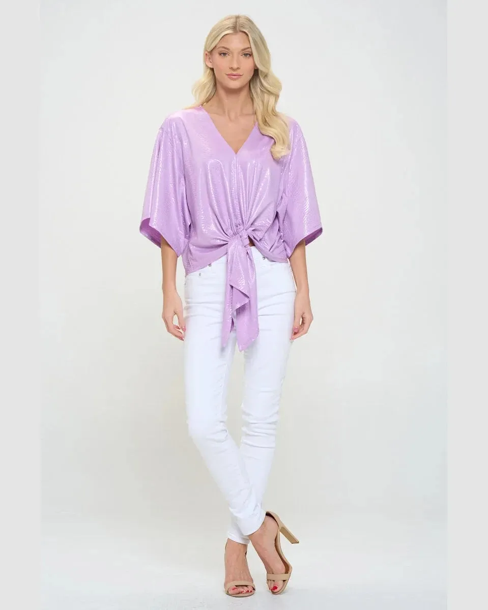 Front Tie Kimono Sleeve Top