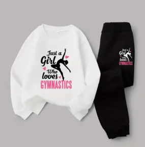 Girls 'Just A Girl Who Loves Gymnastics' Printed Sweatshirt and Fleece-Lined Joggers