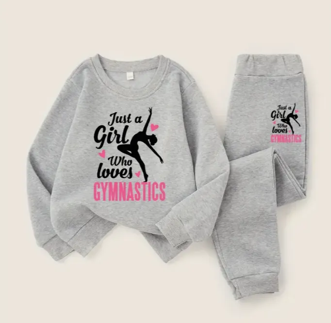 Girls 'Just A Girl Who Loves Gymnastics' Printed Sweatshirt and Fleece-Lined Joggers