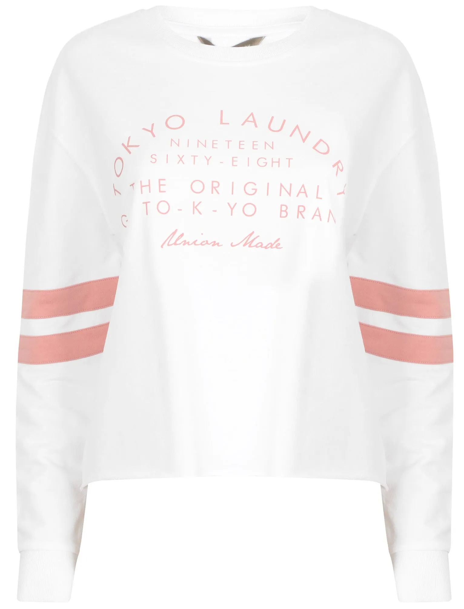 Hazel Sporty Sweatshirt with Racer Stripe Sleeves In Bright White - Tokyo Laundry