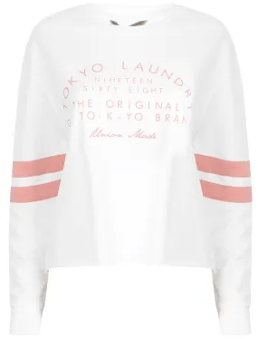 Hazel Sporty Sweatshirt with Racer Stripe Sleeves In Bright White - Tokyo Laundry