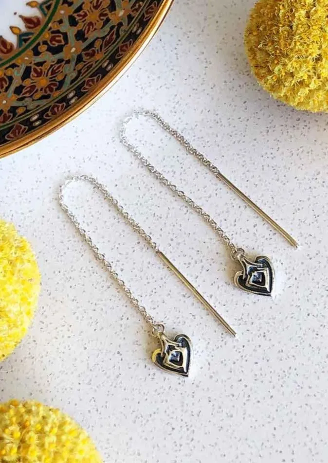 Heart Threader Earring in Silver