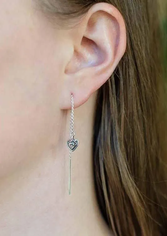 Heart Threader Earring in Silver