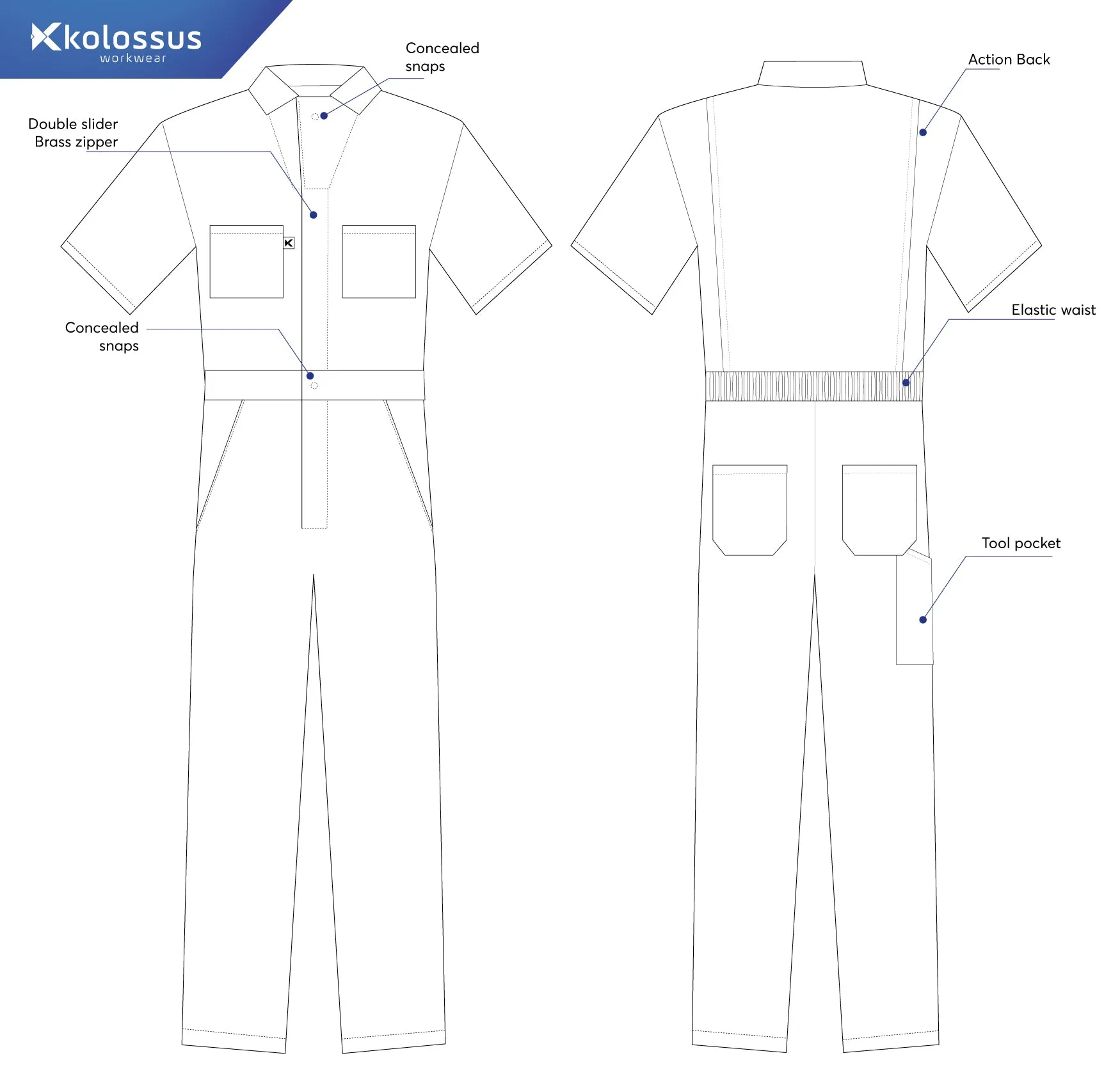 Kolossus Deluxe Short Sleeve Cotton Blend Coverall with Multi Pockets and Antistatic Zipper