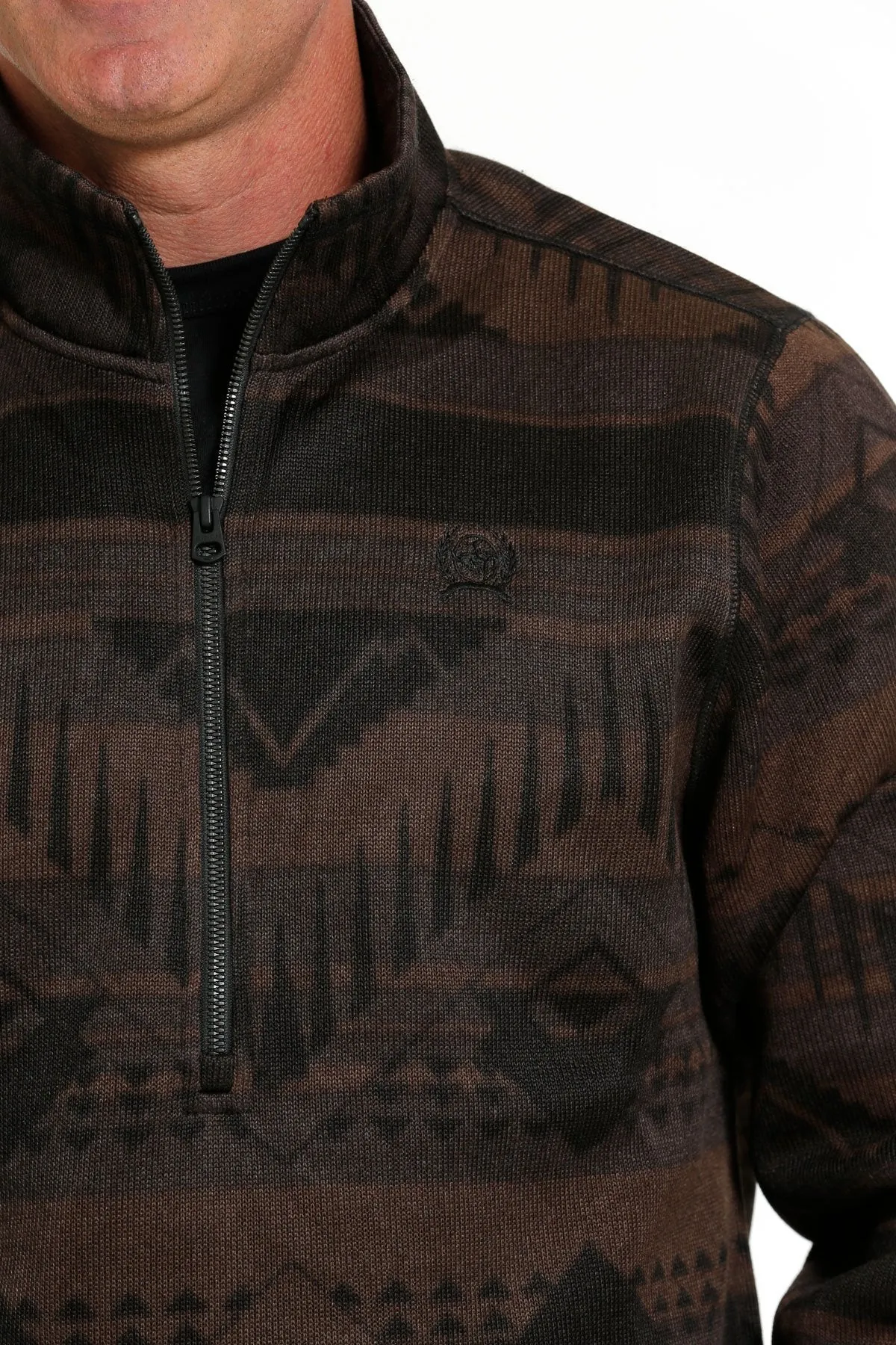 MEN'S 1/2 ZIP SOUTHWESTERN PRINT SWEATER PULLOVER - BROWN