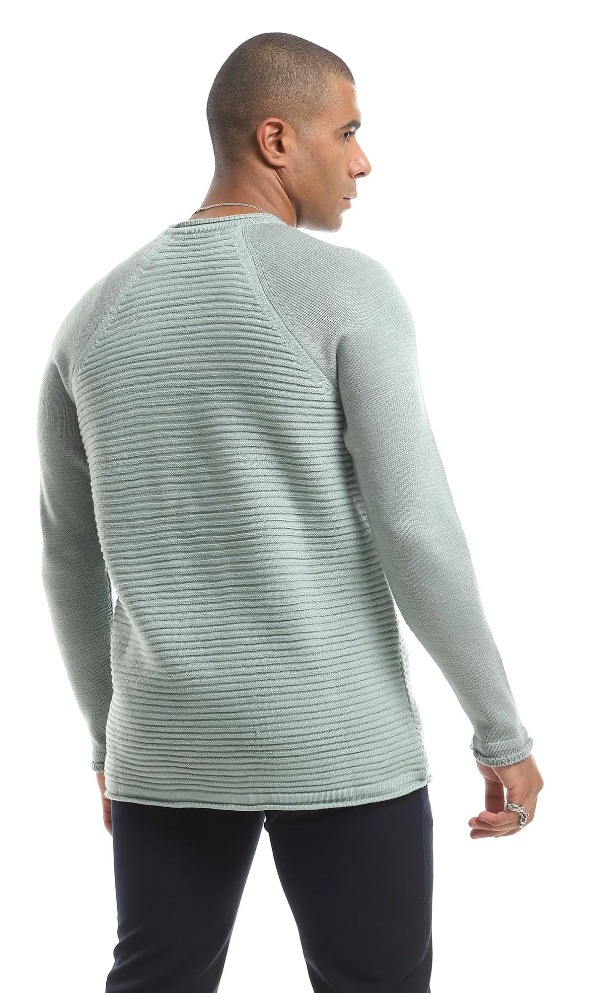 O154333 Striped Knitted Slip On Pullover - Mint Green