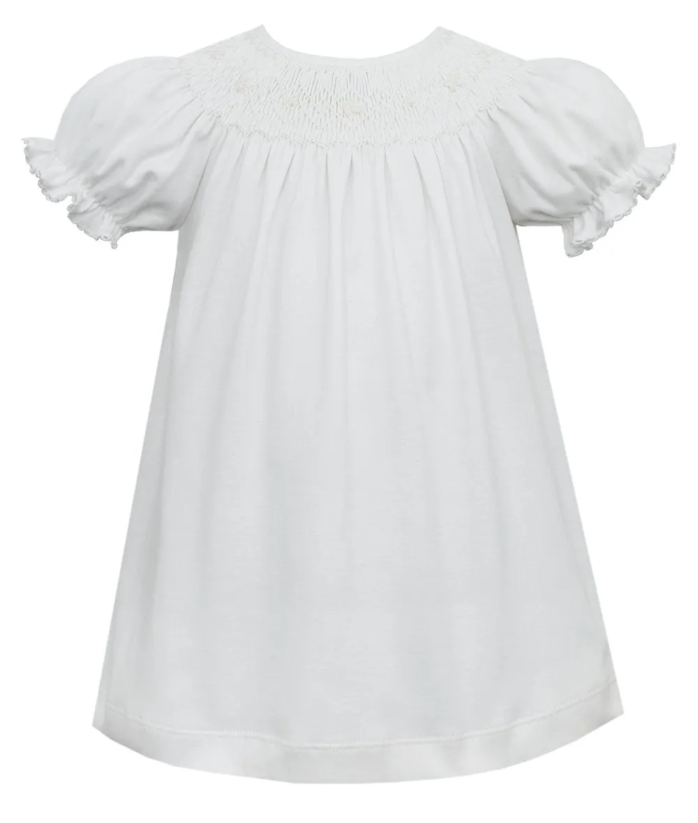 Petit Bebe Baby / Toddler Girls White Knit Smocked Bishop Dress