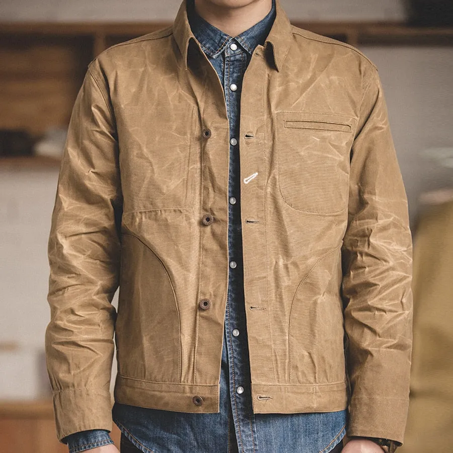 RED BARN RIKER Vintage Waxed Canvas Waterproof Jacket, Camper Hunter Workwear Outerwear, Slim Fit Trucker Jacket, Windbreaker Jacket