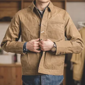 RED BARN RIKER Vintage Waxed Canvas Waterproof Jacket, Camper Hunter Workwear Outerwear, Slim Fit Trucker Jacket, Windbreaker Jacket