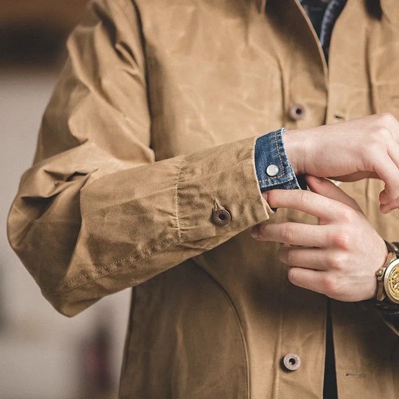 RED BARN RIKER Vintage Waxed Canvas Waterproof Jacket, Camper Hunter Workwear Outerwear, Slim Fit Trucker Jacket, Windbreaker Jacket