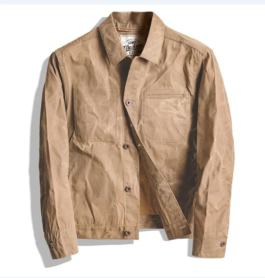 RED BARN RIKER Vintage Waxed Canvas Waterproof Jacket, Camper Hunter Workwear Outerwear, Slim Fit Trucker Jacket, Windbreaker Jacket