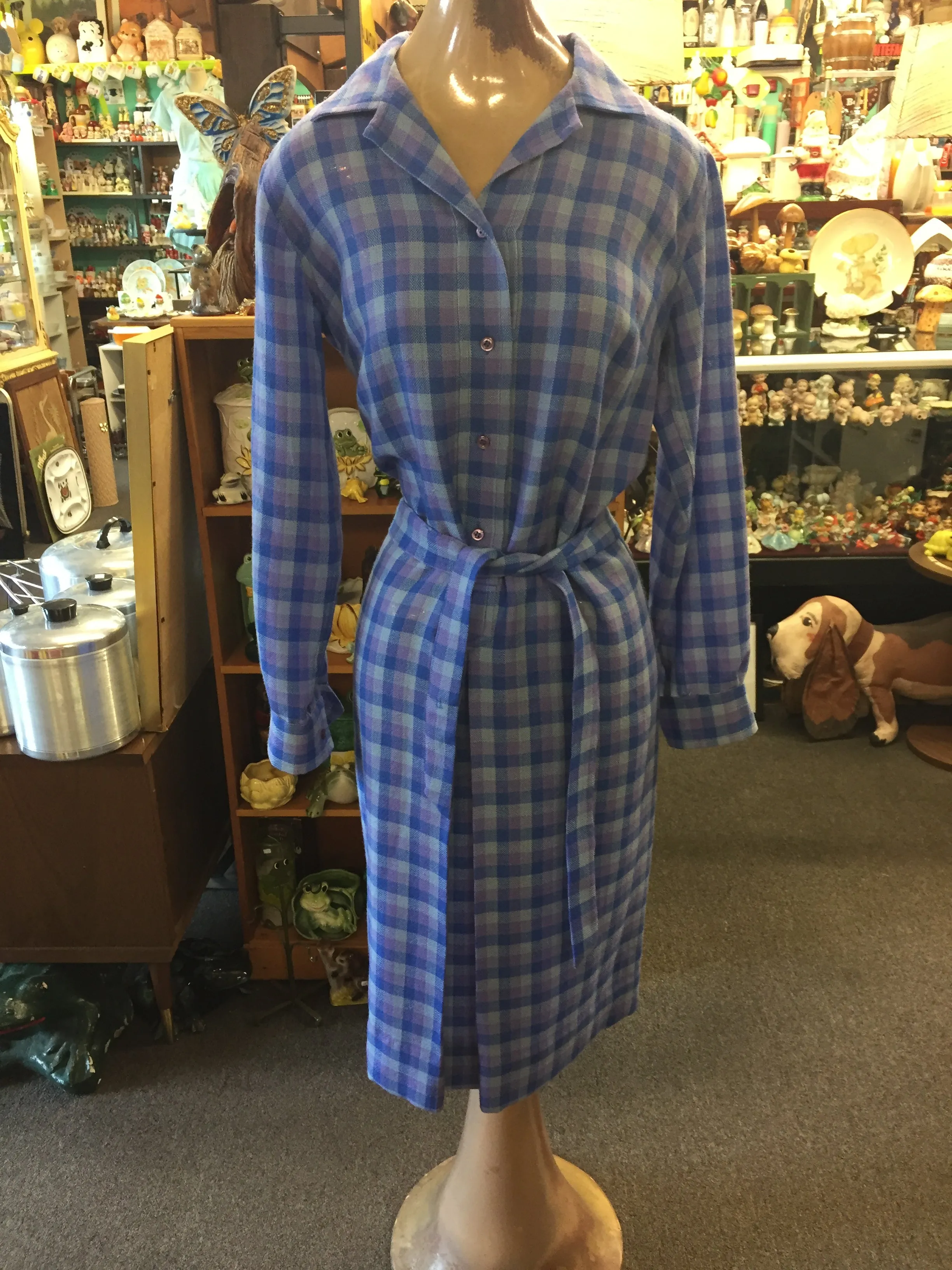 Vintage 1980's Purple Checkered House Dress by Ramsay Of Dublin