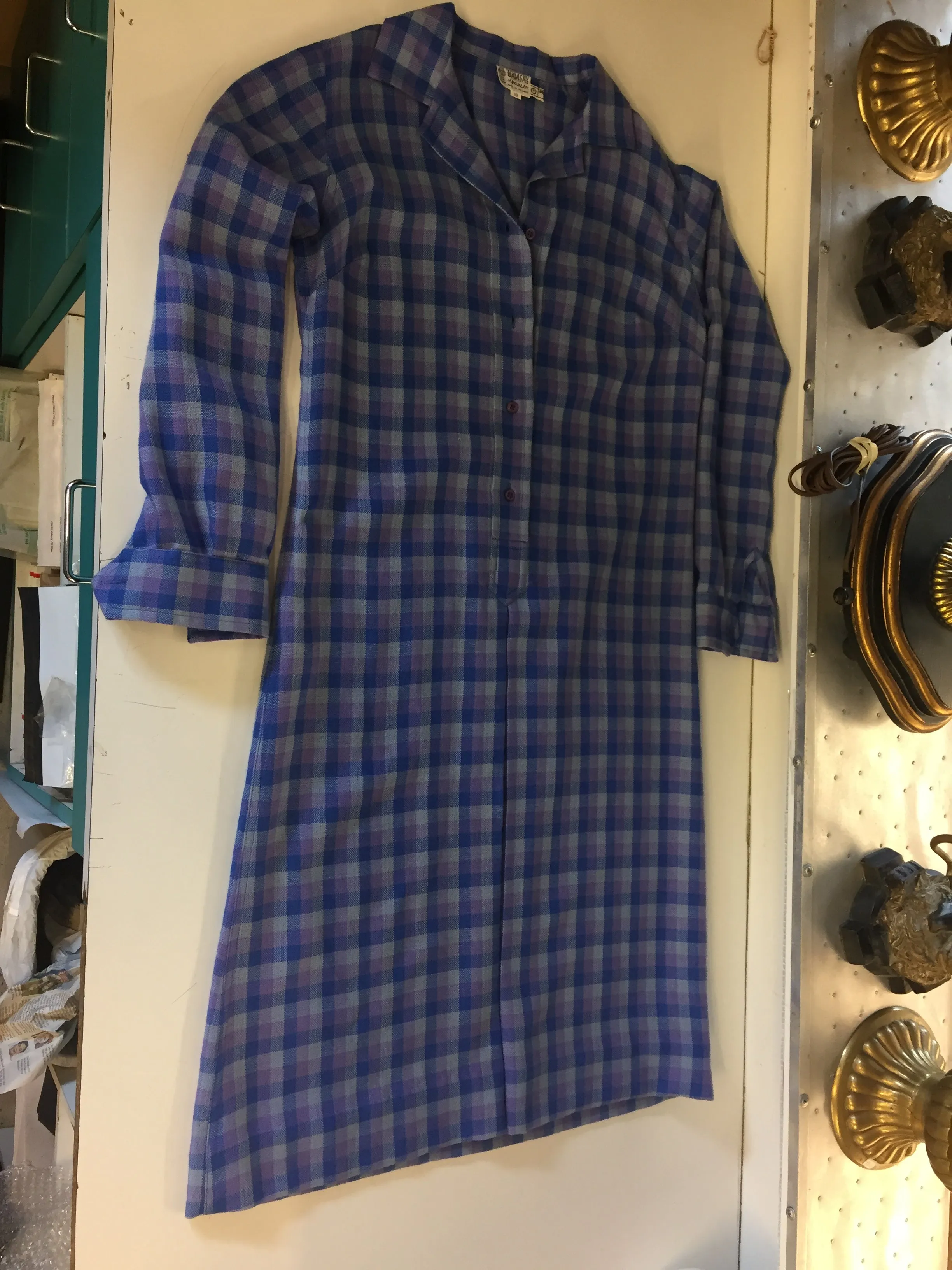 Vintage 1980's Purple Checkered House Dress by Ramsay Of Dublin