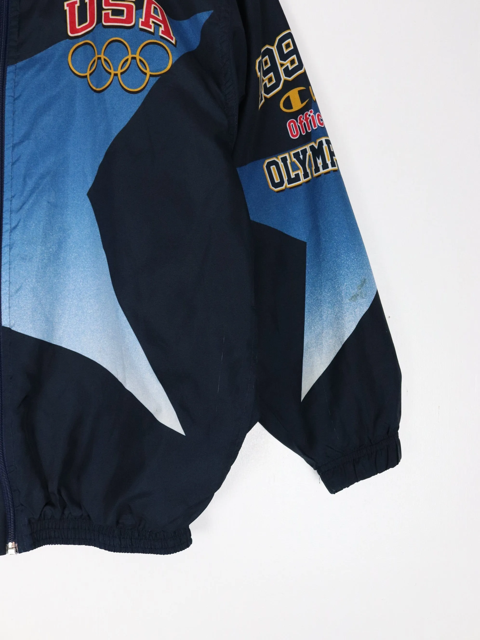 Vintage 1996 Olympics Windbreaker Youth Medium Blue Medal Ceremony Champion