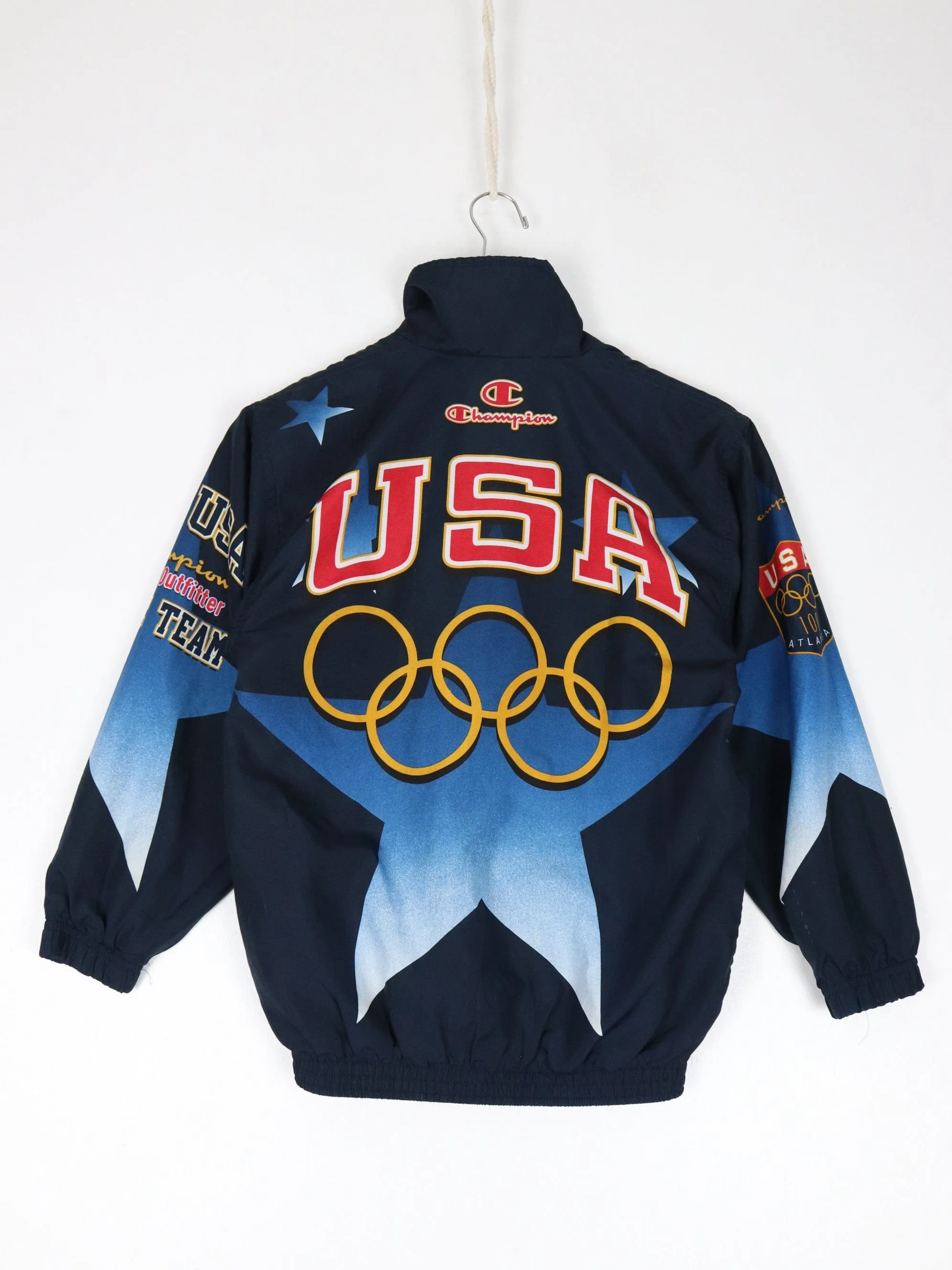 Vintage 1996 Olympics Windbreaker Youth Medium Blue Medal Ceremony Champion