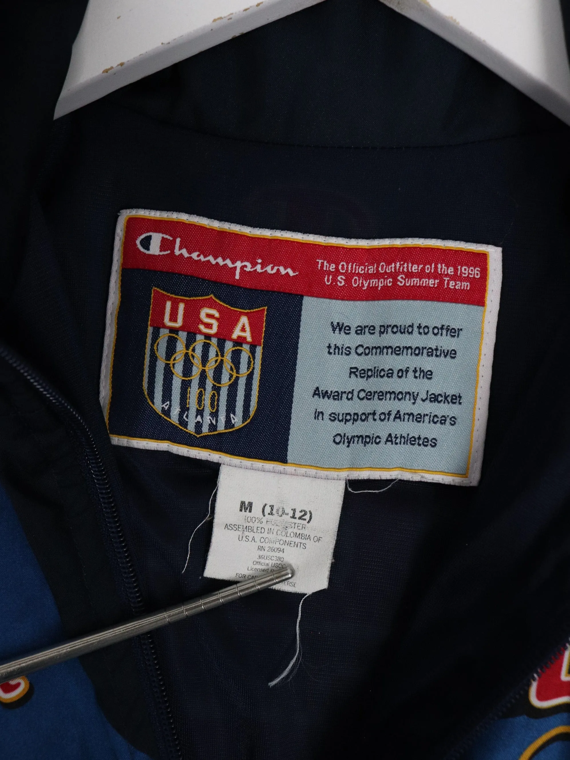 Vintage 1996 Olympics Windbreaker Youth Medium Blue Medal Ceremony Champion