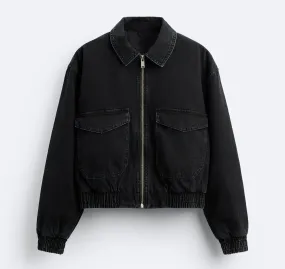 Zippered Pocket Detail Denim Jacket